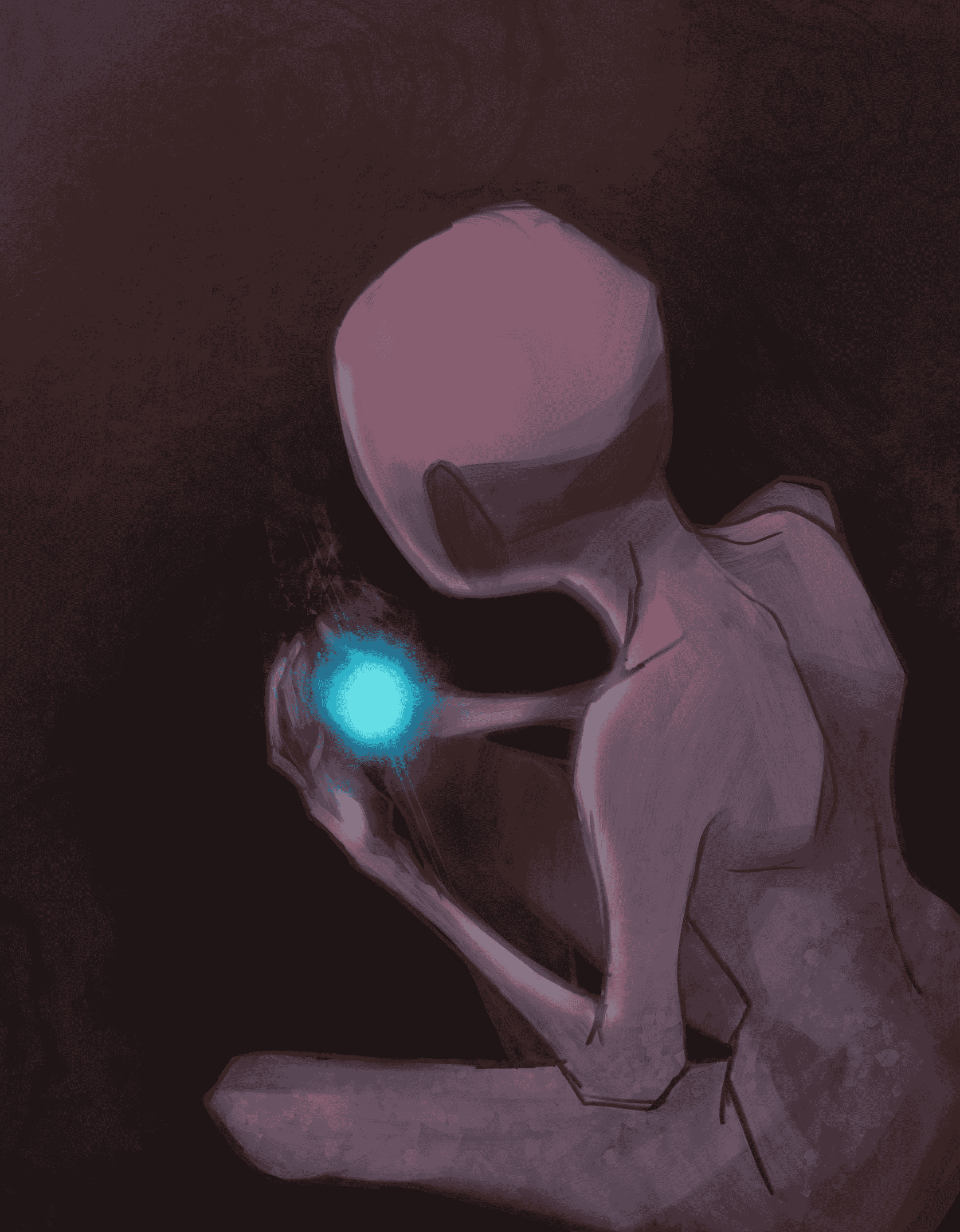 A figure holding a blue light