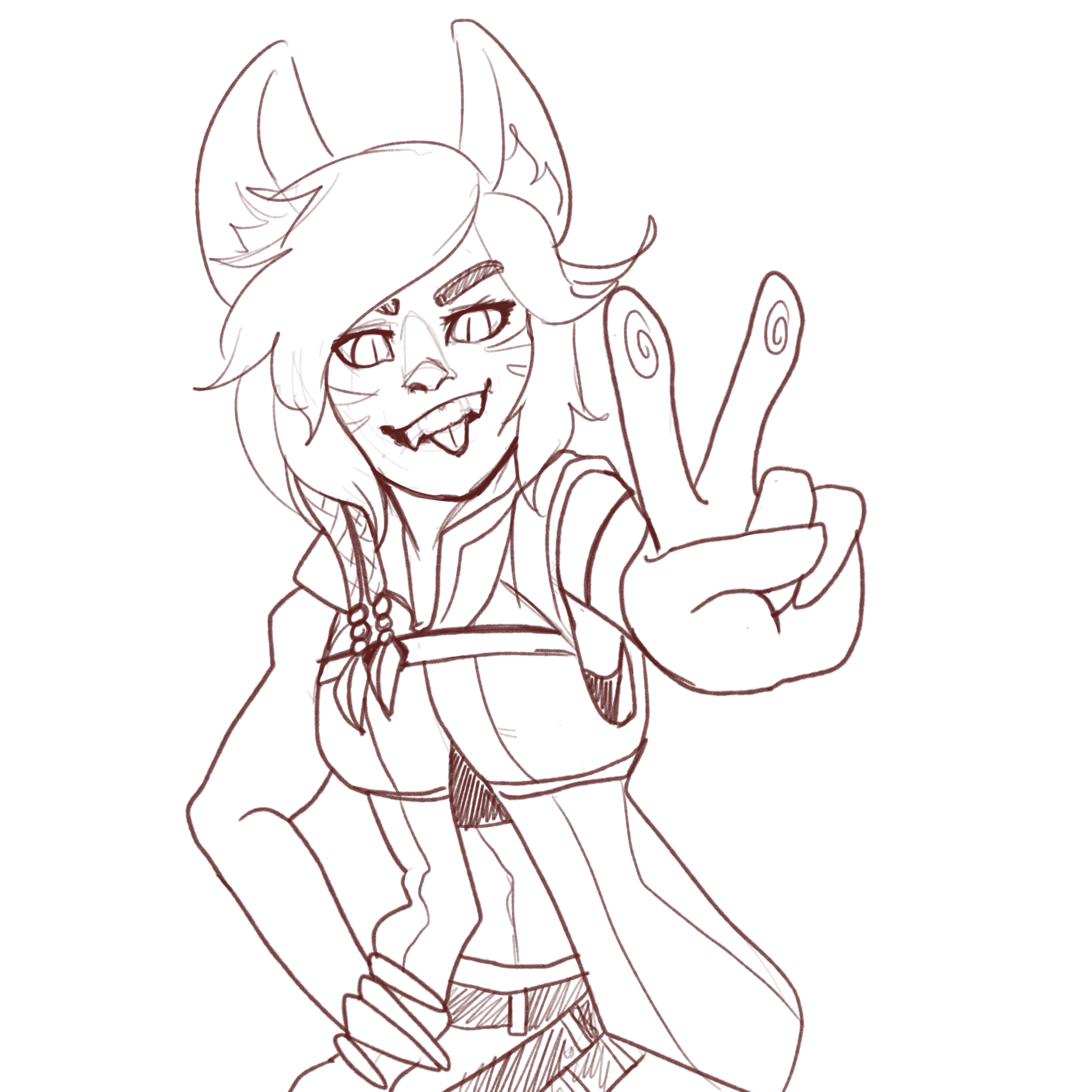 A catgirl holds up a peace sign.