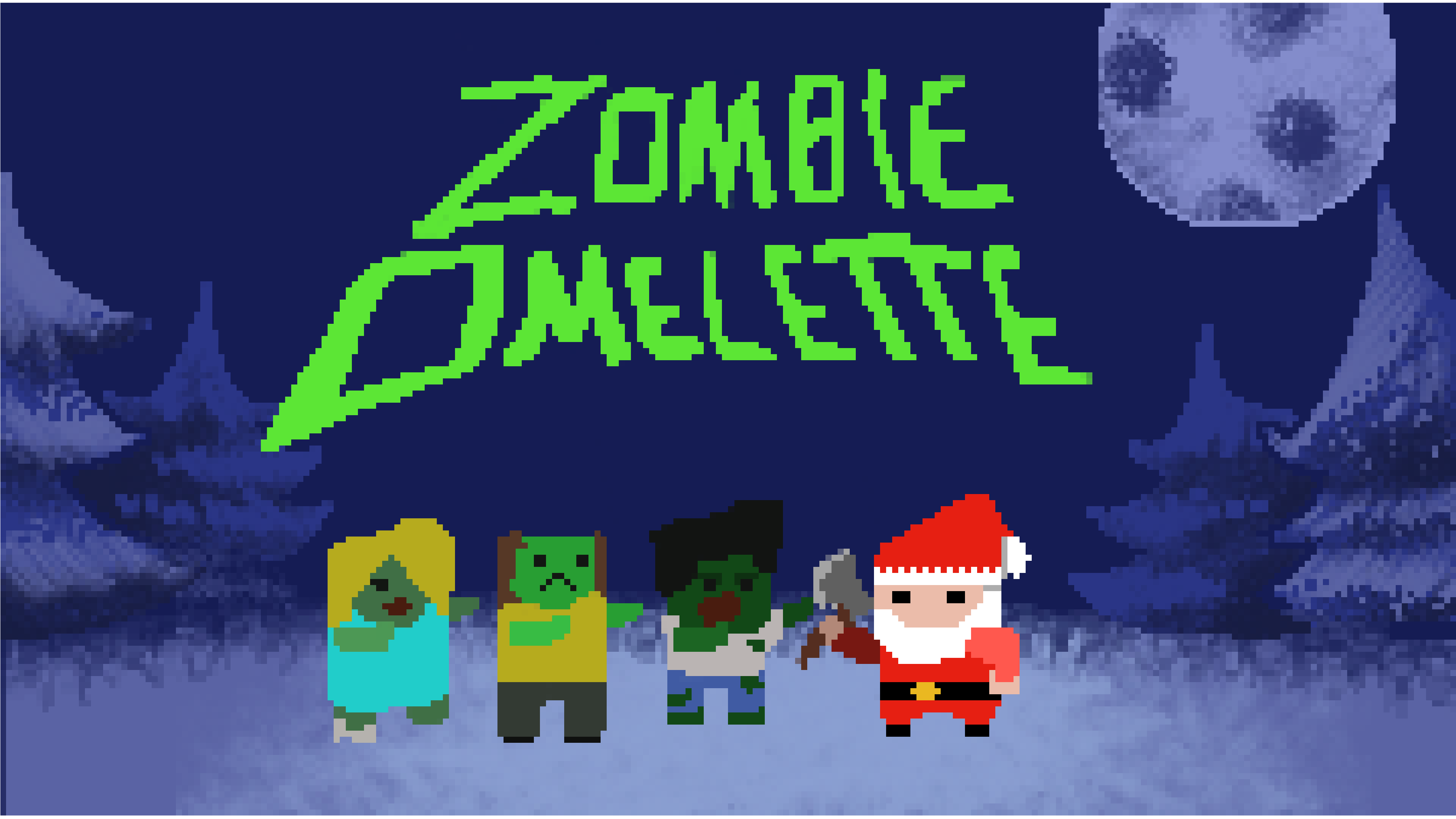 Santa fighting off zombies in a pixel art style. The text reads Zombie Santa