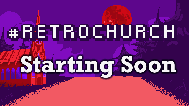 Pixel esque art of a church with the text 'Retrochurch' in the front.