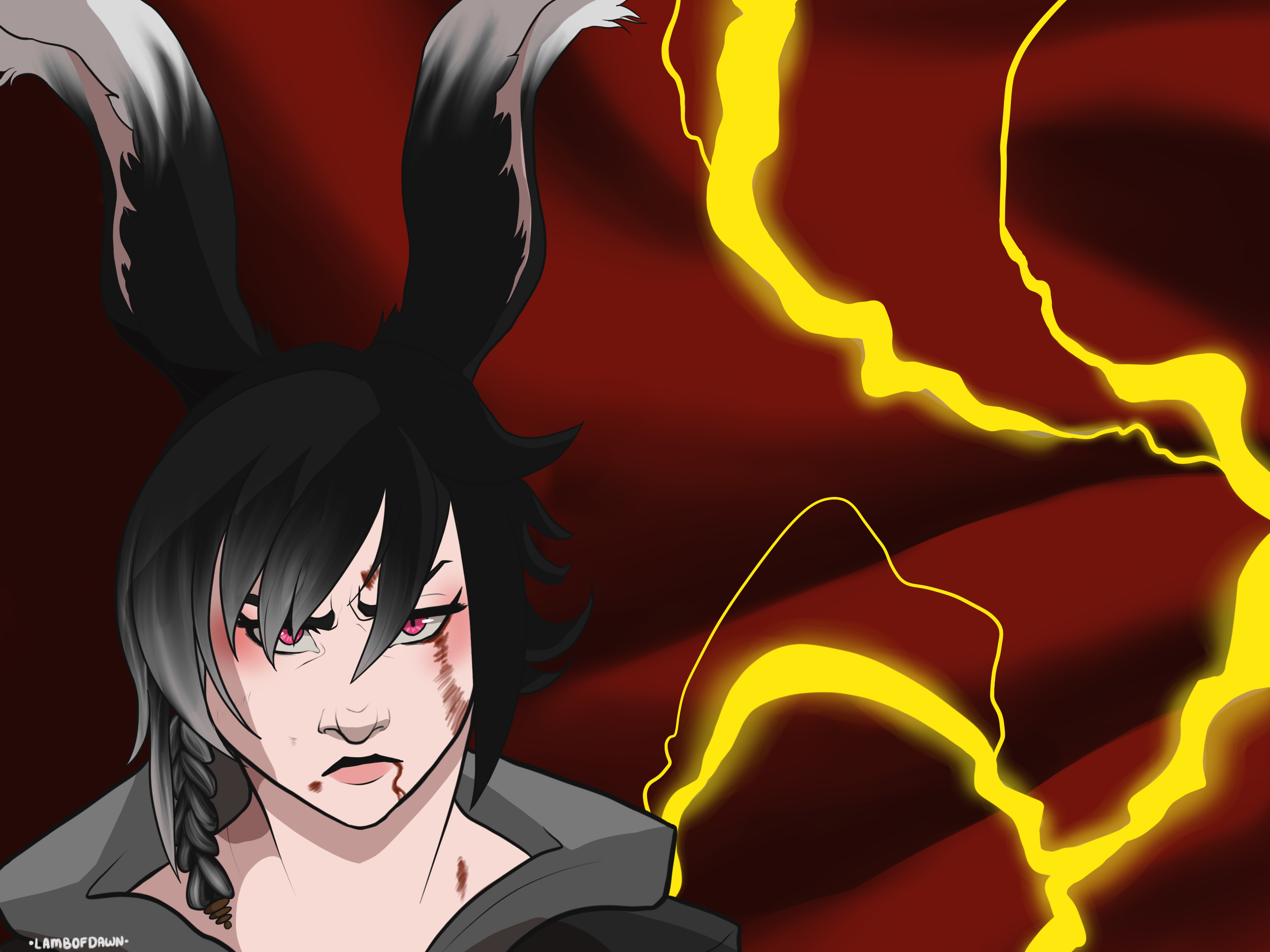 A rabbit woman staring angrily into the camera