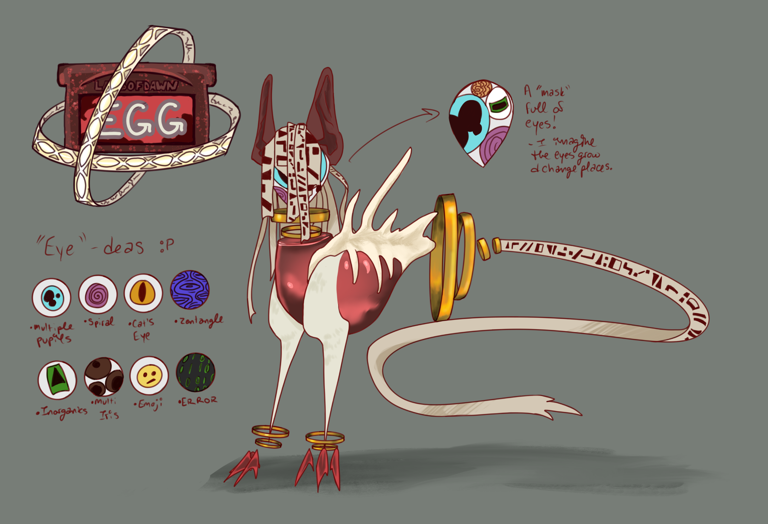 An egg adoptable. The creature looks like a mix of an angel with too many eyes and a dog.