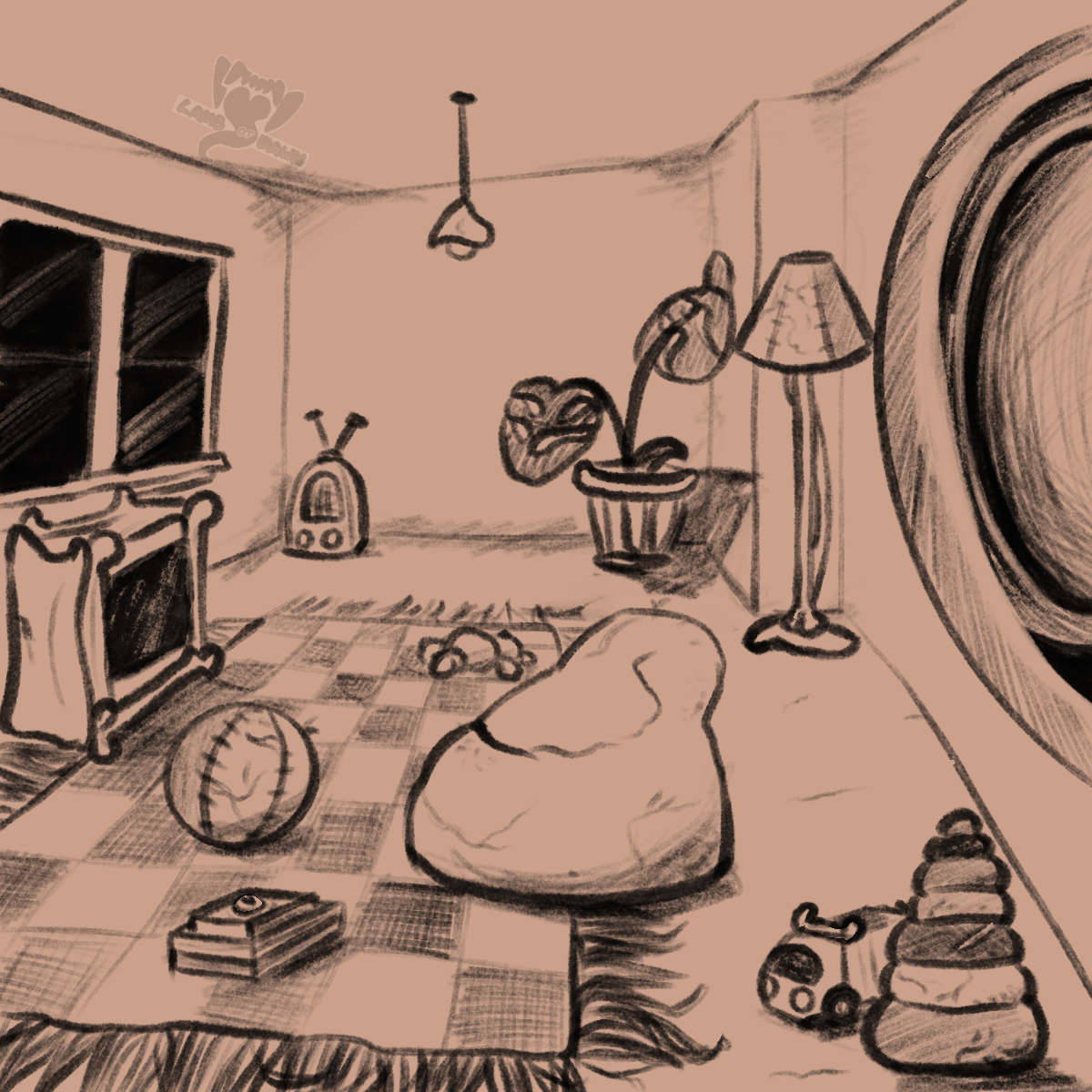 Digital sketch of a room made of flesh